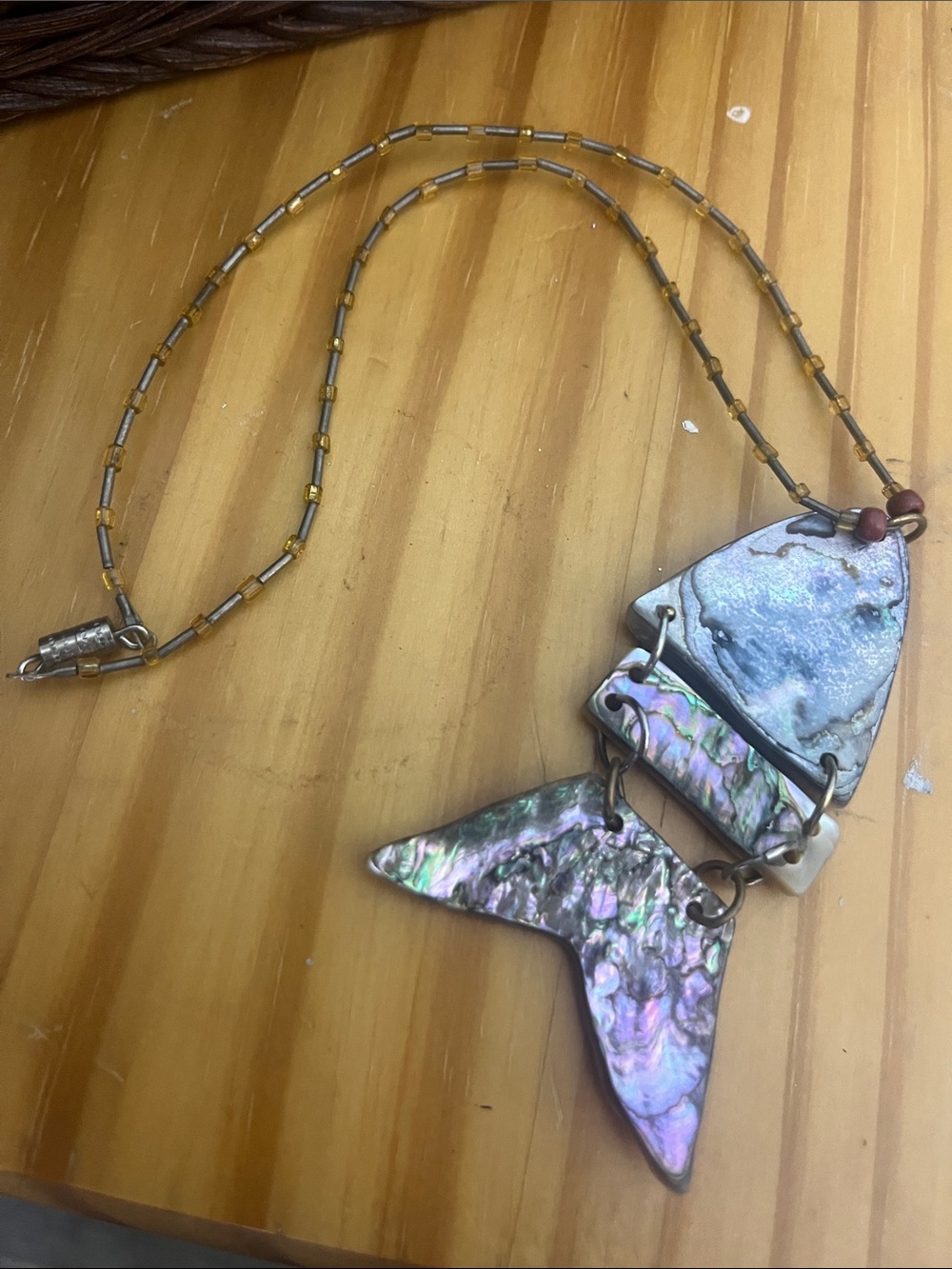 Iridescent Abalone Shell  Pendant jointed fish Necklace - Articulated 374